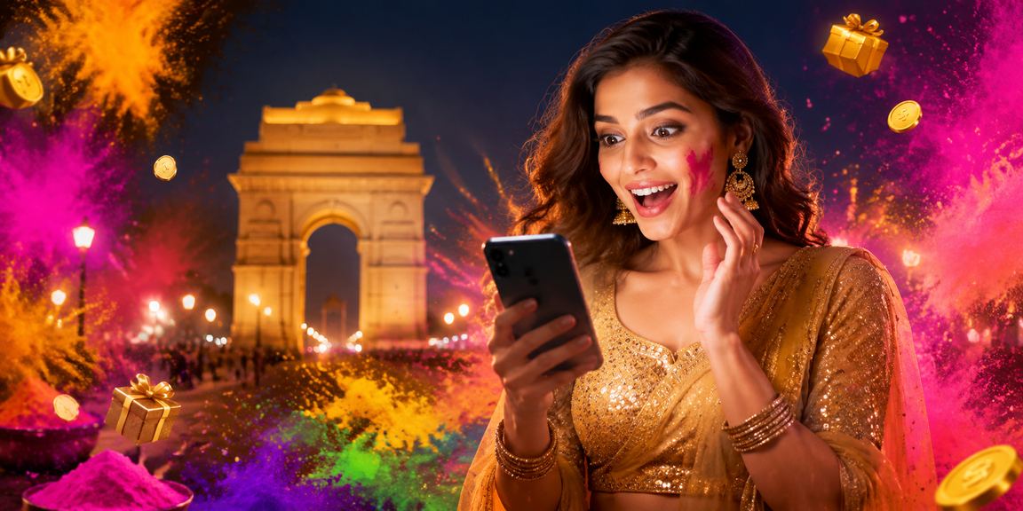 Delhi India Gate at night with casino mobile user