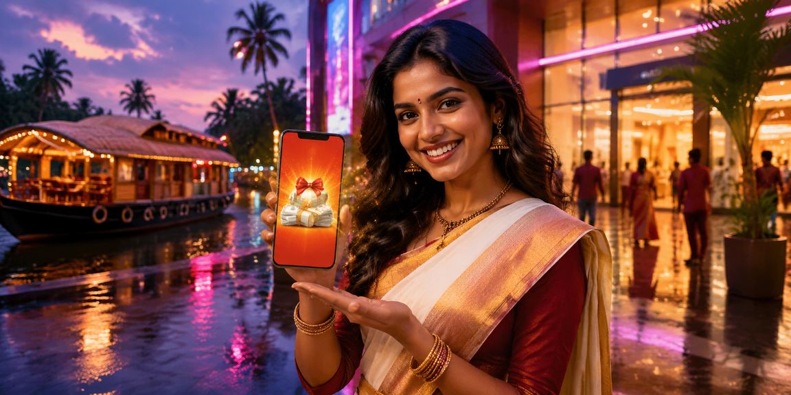 Live casino on mobile at Kerala backwaters with neon lights